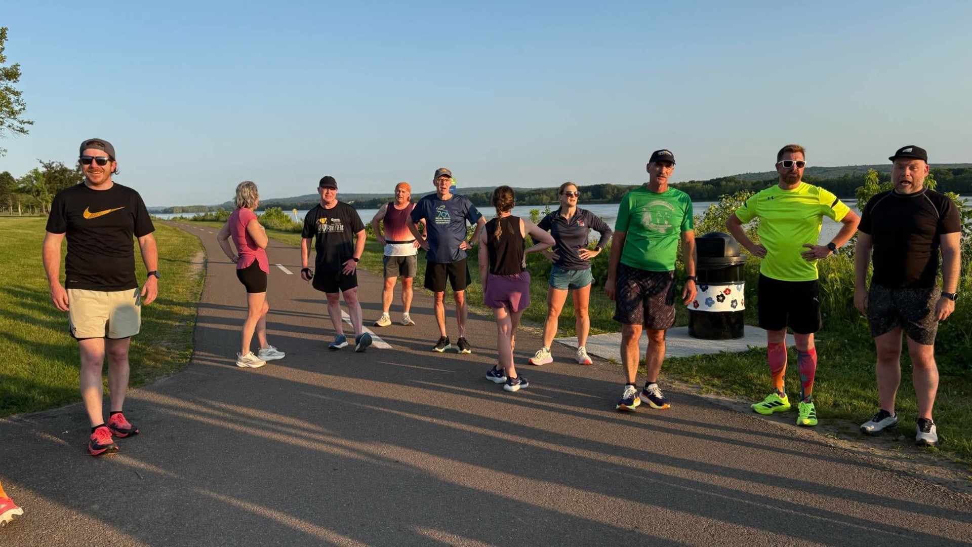 Adult Devon Deer runners regrouping on a Fredericton riverside path.